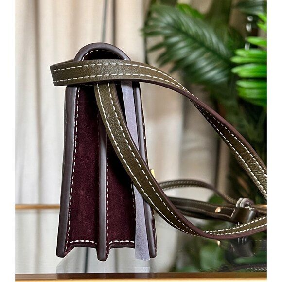 Stunning! Tory Burch Petite Lee Radziwill Olive Leather & Suede Crossbody/Shoul - Picture 6 of 14